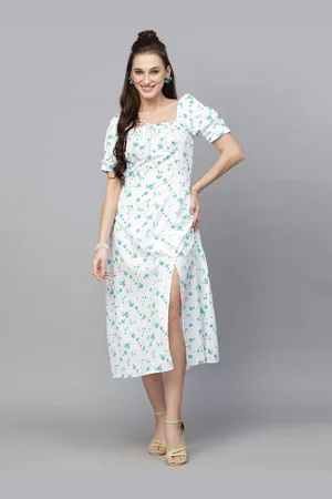 BAESD Women Floral Print Puff Sleeve A-Line Midi Dress