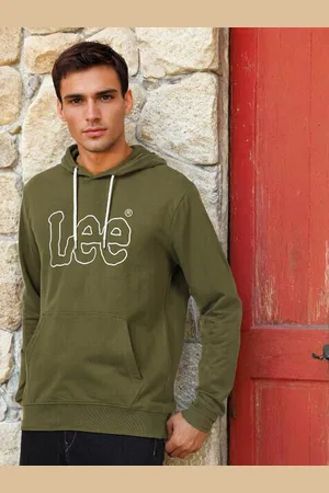 Lee Men Green Printed Hooded Sweatshirt