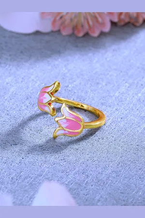 ESTELE Women Gold-Plated Enamelled Floral Design Adjustable Finger Ring