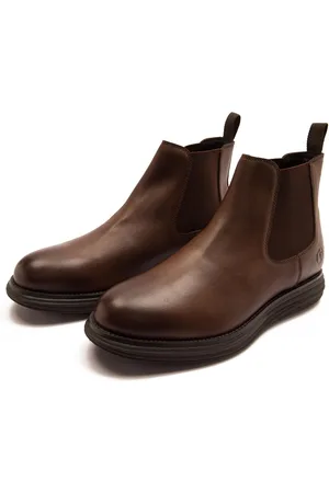 Thomas Crick Men Brown Genuine Leather Round Toe Chelsea Boots