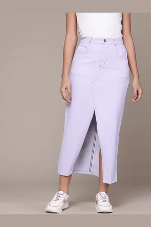Roadster Pure Cotton Straight Denim Midi Skirt with Front Slit