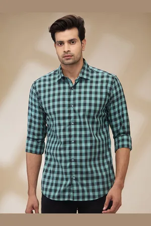 Park Avenue Men Spread Collar Gingham Checked Cotton Slim Fit Casual Shirt