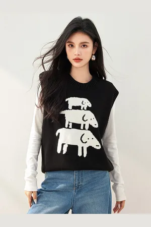 JC Collection Women Printed Round Neck Pullover Sweater