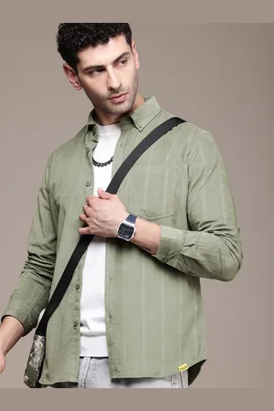 French Connection Men Premium Slim Fit Striped Corduroy Casual Shirt