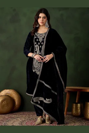 Sangria Floral Embroidered Straight Kurta & Trousers With Dupatta
