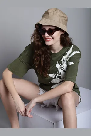 DOOR74 Women Floral Printed Drop-Shoulder Sleeves T-shirt