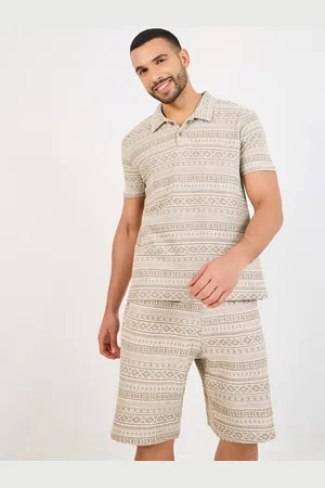 Styli Printed Polo Collar T-Shirt With Shorts