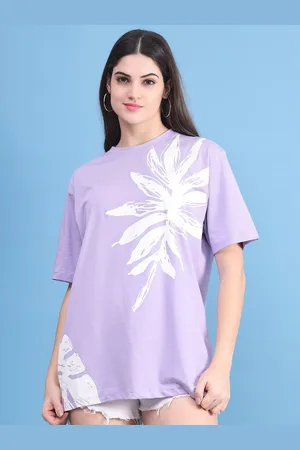 DOOR74 Women Floral Printed Drop-Shoulder Sleeves T-shirt