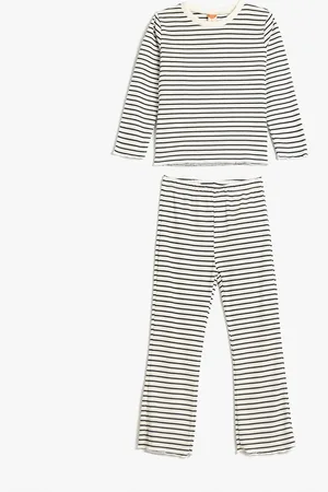 Koton Girls Striped Round Neck Long Sleeves Top With Trouser
