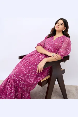 Styli Ethnic Motifs Printed Puff Sleeve Maxi Dress
