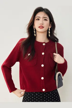 JC Collection Women Round Neck Long Sleeves Cardigan Sweater