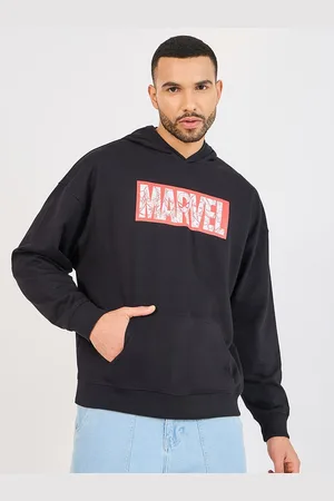 Styli Black Marvel Printed Hooded Oversized Pure Cotton Sweatshirt