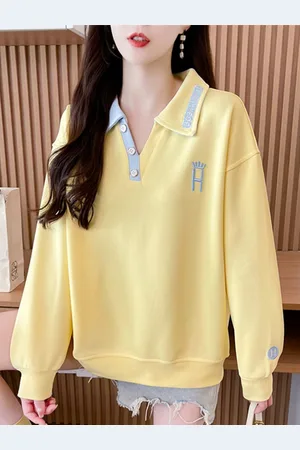 JC Mode Women Shirt Collar Pullover Sweatshirt