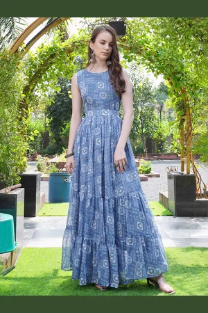 CHANSI Print Georgette Fit & Flare Maxi Dress