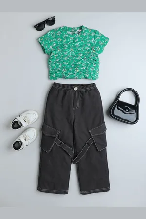 taffykids Girls Floral Printed Crop Top With Trousers