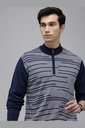 Park Avenue Slim Fit Mock Collar Striped Pullover Sweater