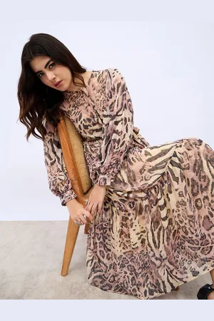 Styli Women Animal Printed Puff Sleeve A-Line Maxi Dress