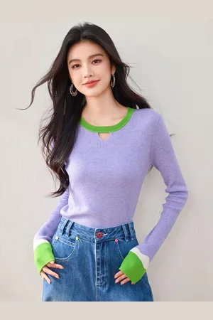 JC Collection Women Round Neck Long Sleeves Pullover Sweater