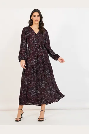 Styli Women Floral Printed V-Neck Puff Sleeves A-Line Maxi Dress