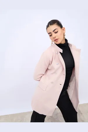 Styli Women Stand Collar Double Breasted Longline Overcoat