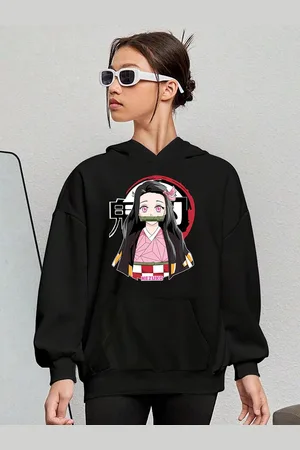 BAESD NEZUKO Girls Anime Printed Hooded Long Sleeves Sweatshirt