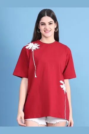 DOOR74 Women Floral Printed Drop-Shoulder Sleeves T-shirt
