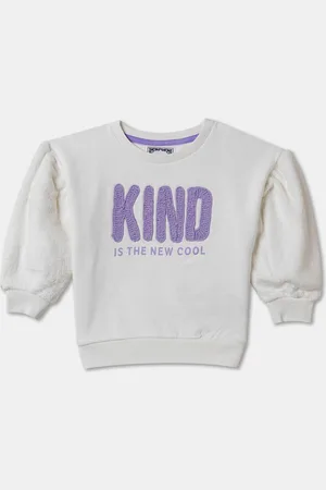 R&B Girls Typography Printed Round Neck Cotton Pullover Ribbed Sweatshirt