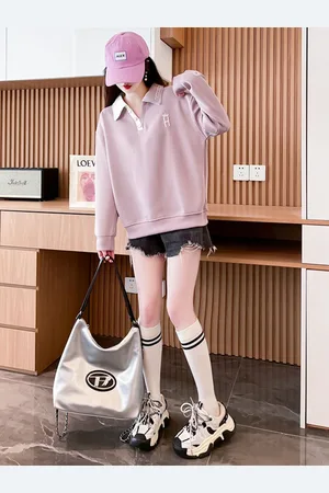 JC Mode Women Shirt Collar Pullover Sweatshirt