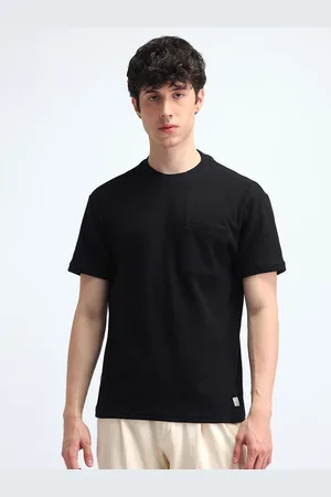 Flying Machine Men Solid Round Neck Cotton Relaxed Fit T-shirt