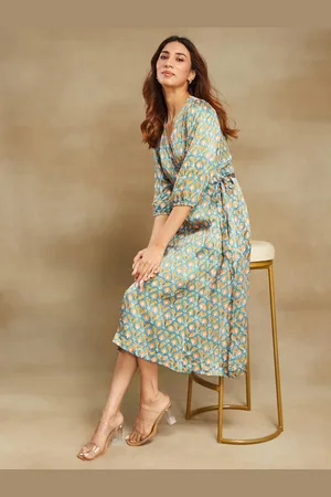 Fabindia Women Floral Printed Wrap Midi Dress