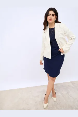 Styli Self Design Notched Lapel Double Breasted Tweed Blazer