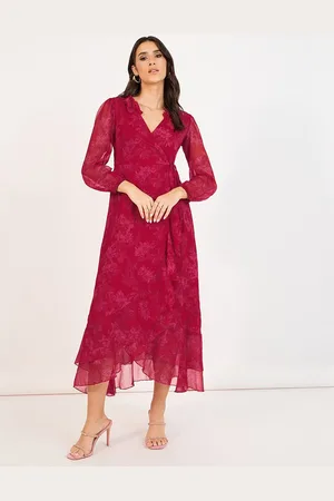 Styli Women Floral Print Ruffle Collar Long Sleeves A-Line Maxi Dress