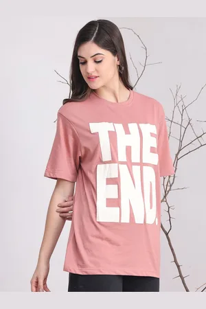 DOOR74 Women Typography Printed Drop-Shoulder Sleeves T-shirt