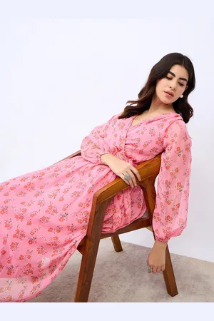 Styli Women Floral Print V-Neck A-Line Midi Length Dress