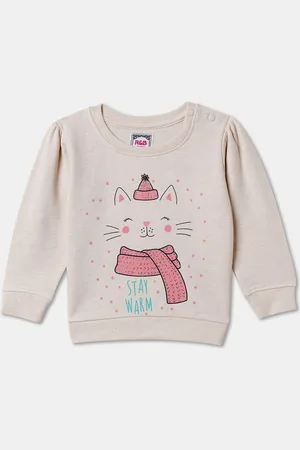 R&B Girls Graphic Printed Round Neck Cotton Pullover Sweatshirt