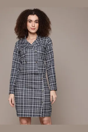 Roadster The Lifestyle Co. Checked Crop Blazer With Skirt