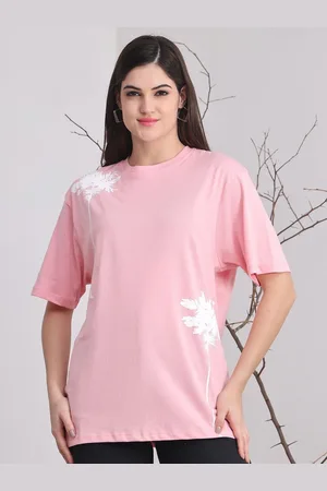 DOOR74 Women Floral Printed Drop-Shoulder Sleeves T-shirt