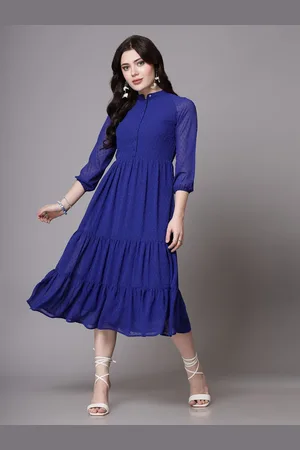 BAESD Women Puff Sleeve Tiered Fit & Flare Midi Dress