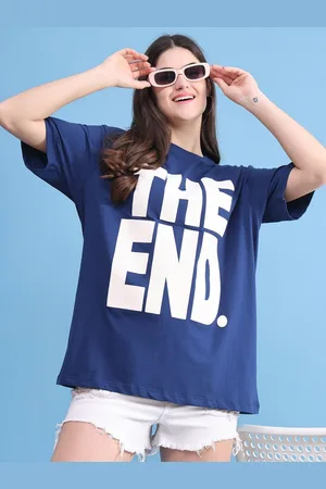 DOOR74 Women Typography Printed Drop-Shoulder Sleeves T-shirt