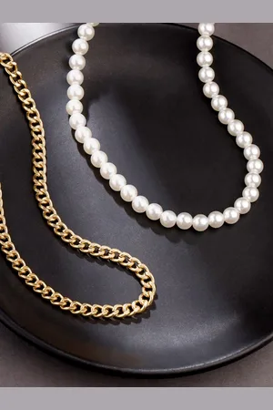 Yellow Chimes Men Set of 2 Gold-Plated Pearls Beaded Necklaces