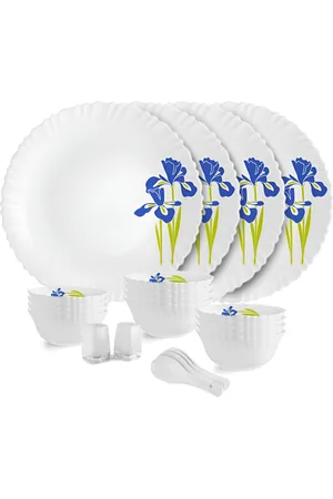 Cello Dazzle Series White 22 Pieces Floral Printed Opalware Microwave Safe Dinner Set