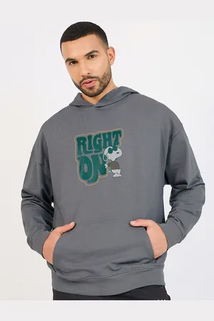 Styli Grey Peanuts Printed Hooded Oversized Pure Cotton Sweatshirt