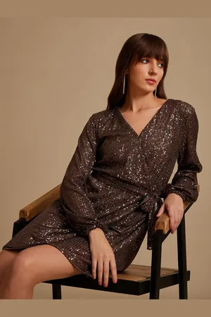Kazo Sequin Embellished Satin Fit & Flare Mini Dress