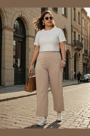 BlissClub Women Relaxed Loose Fit High-Rise Wrinkle Free Trousers