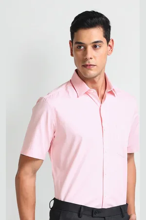 Arrow Spread Collar Short Sleeves Chest Pocket Cotton Formal Shirt