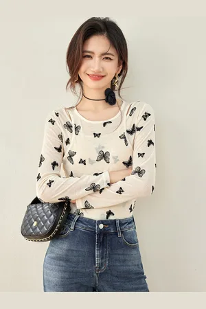 JC Collection Women Graphic Printed Round Neck Long Sleeves Pullover