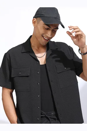 LocoMotive Premium Men Popcorn Textured Cuban Collar Utility Pocket Oversized Shirt