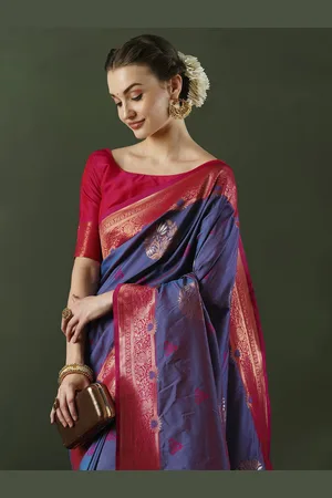 Sangria Women Ethnic Motifs Woven Design Banarasi Saree With Unstitched Blouse
