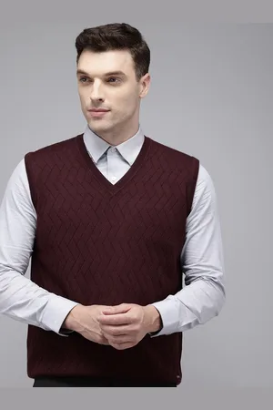 Park Avenue V-Neck Self-Design Cable Knit Sweater Vest