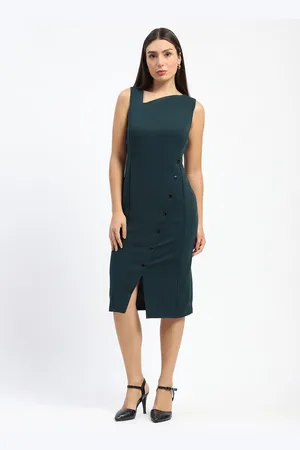 MADAME Women Solid Sheath Midi Dress